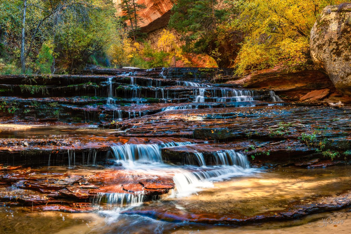 Angel Falls water cascade in Zion National Park