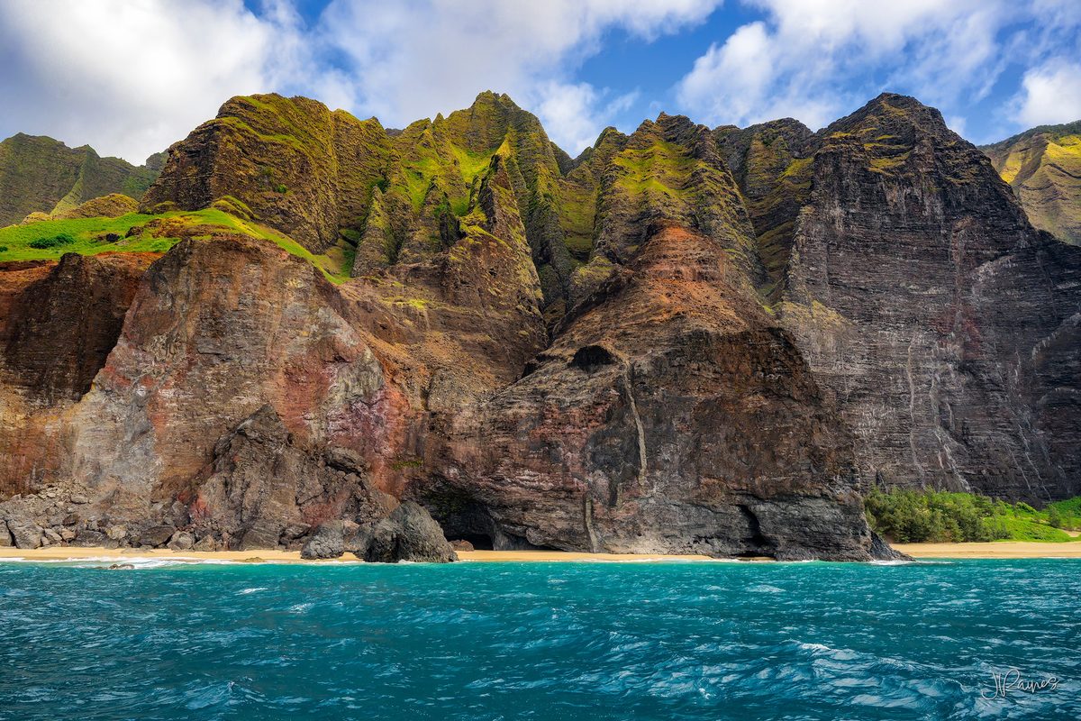 The fluted ridges of the Nā Pali Coast on Kauai, Hawaii