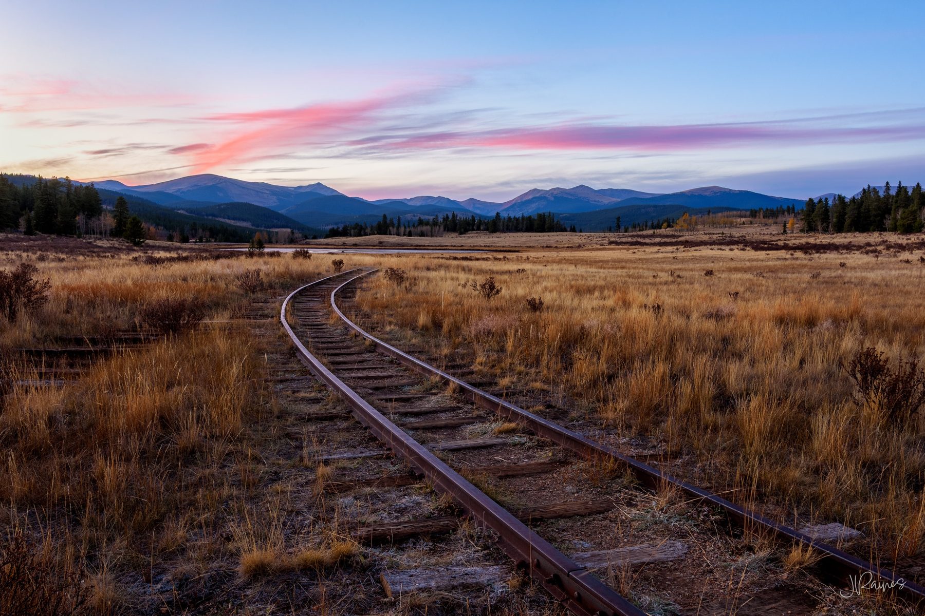 Forgotten railroad tracks and the Rocky Mountains of Kenosha Pass, Central Colorado