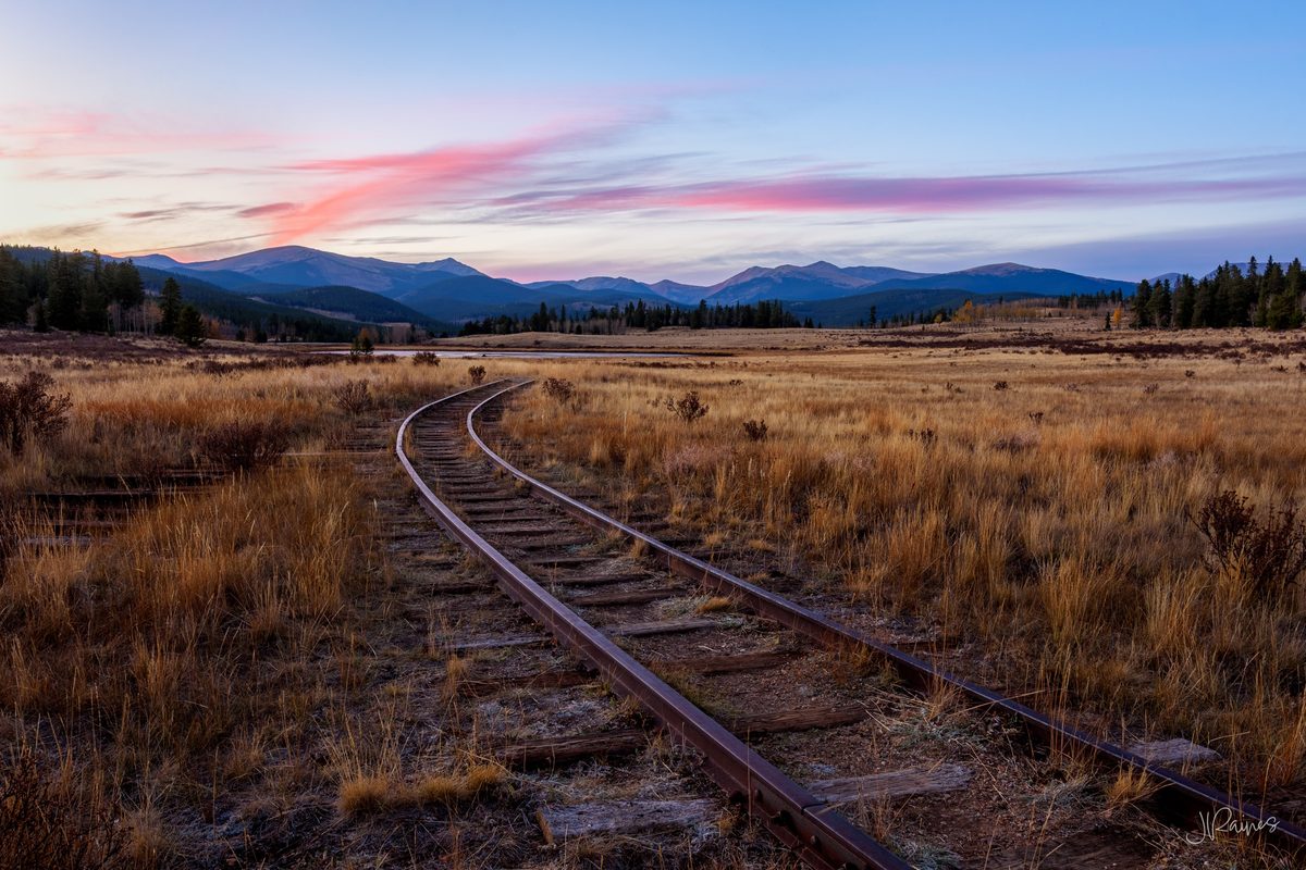 Forgotten railroad tracks and the Rocky Mountains of Kenosha Pass, Central Colorado