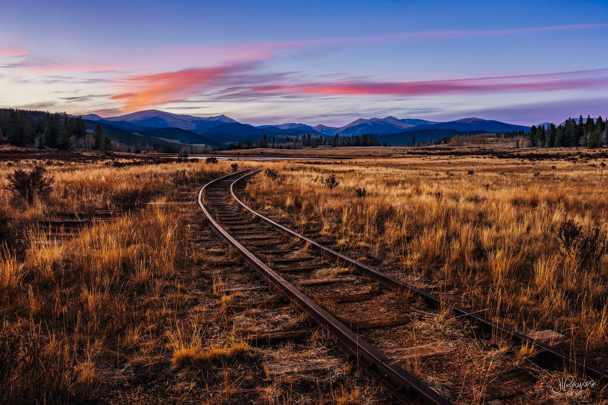 Forgotten railroad tracks and the Rocky Mountains of Kenosha Pass, Central Colorado