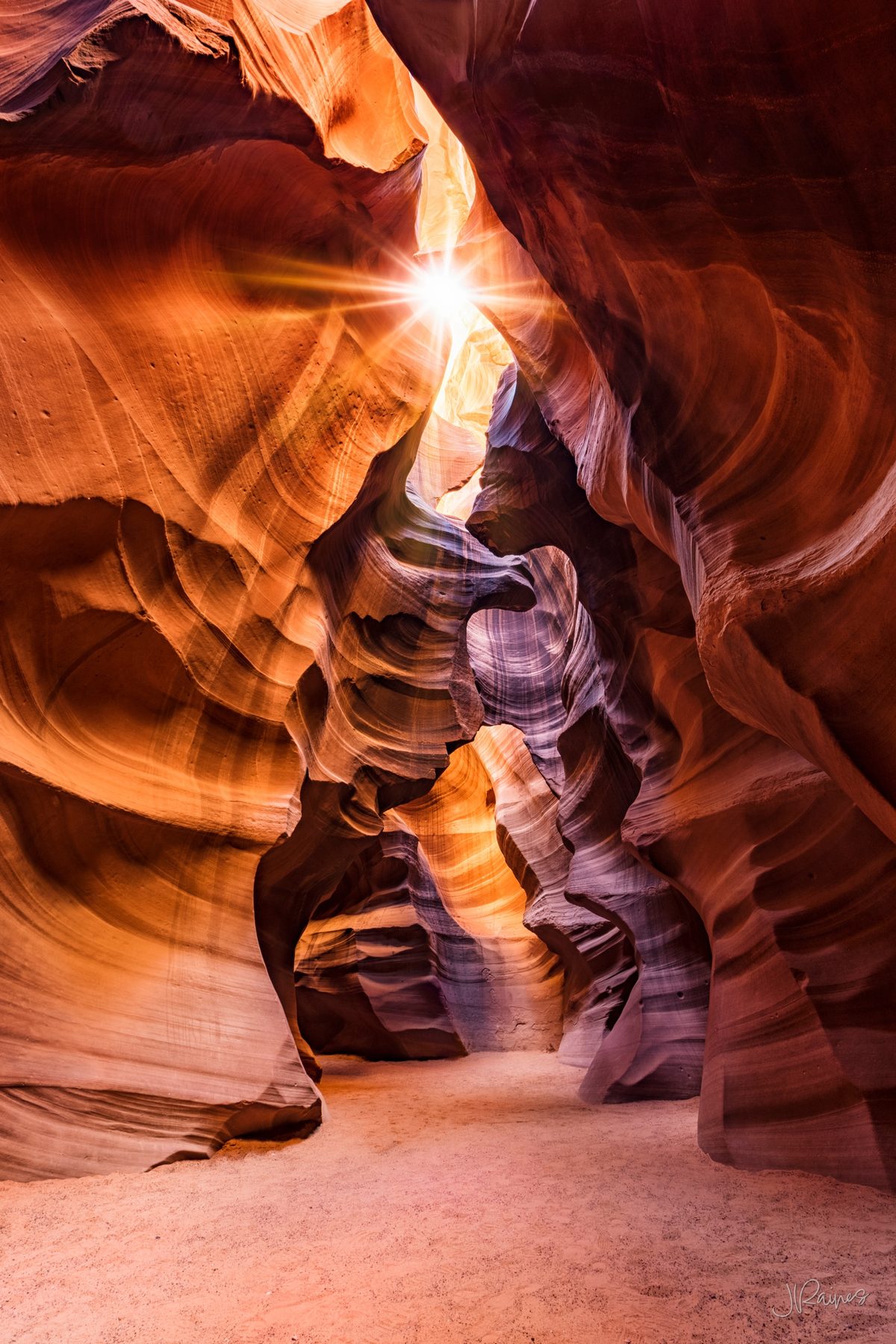 Antelope canyon with eroded sandstone and sunlight shining down, Page, Arizona