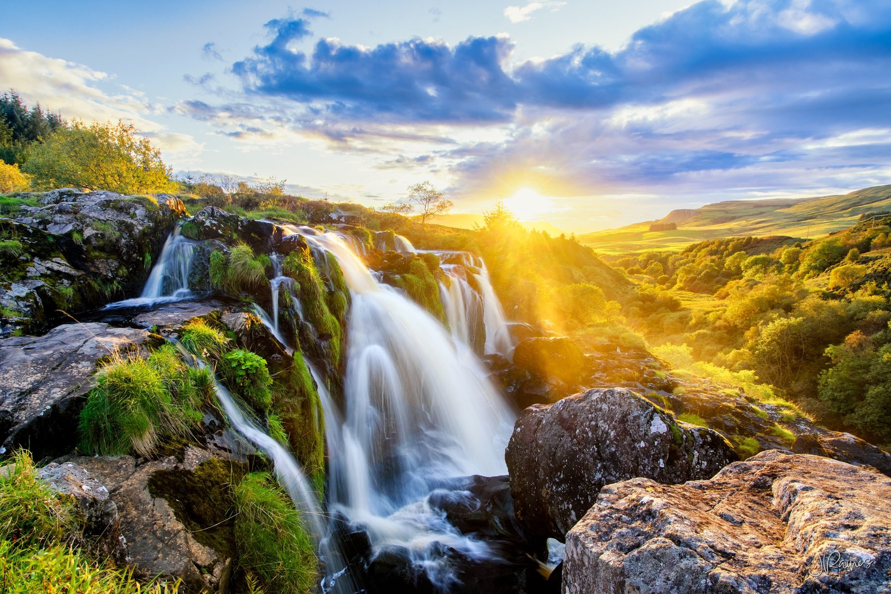 Waterfall at sunet in the Scottish highlands, The Trossachs, Scotland