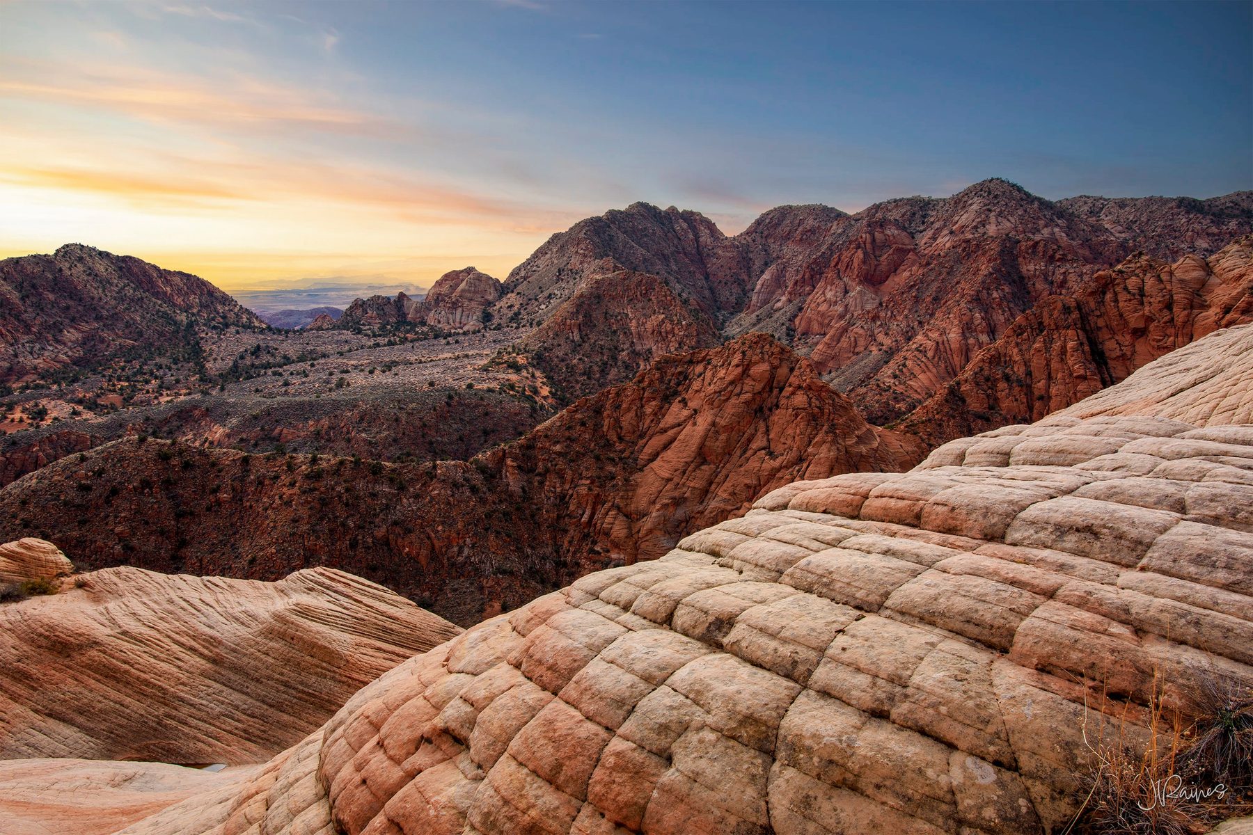 Layered sandstone near St. George, Utah, peeling back in concentric rings