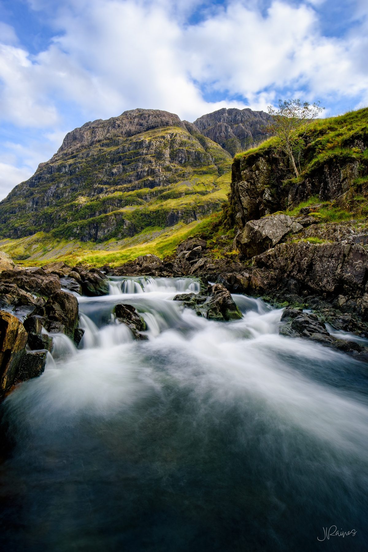 Clachaig Falls waterfall in the Scottish highlands, Glencoe, Scotland